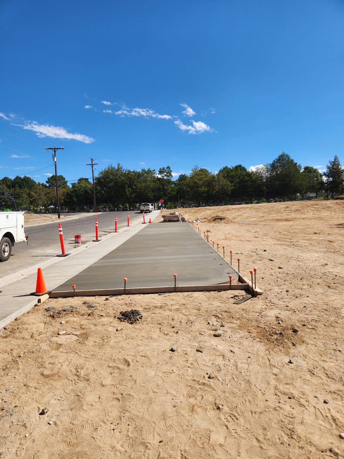 Finished concrete sidewalk pour